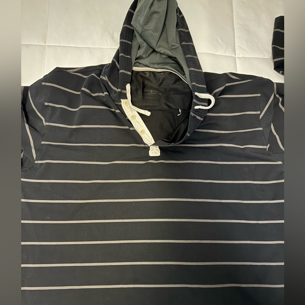 Bylt lux hooded Henley. Black/bone striped. XXL